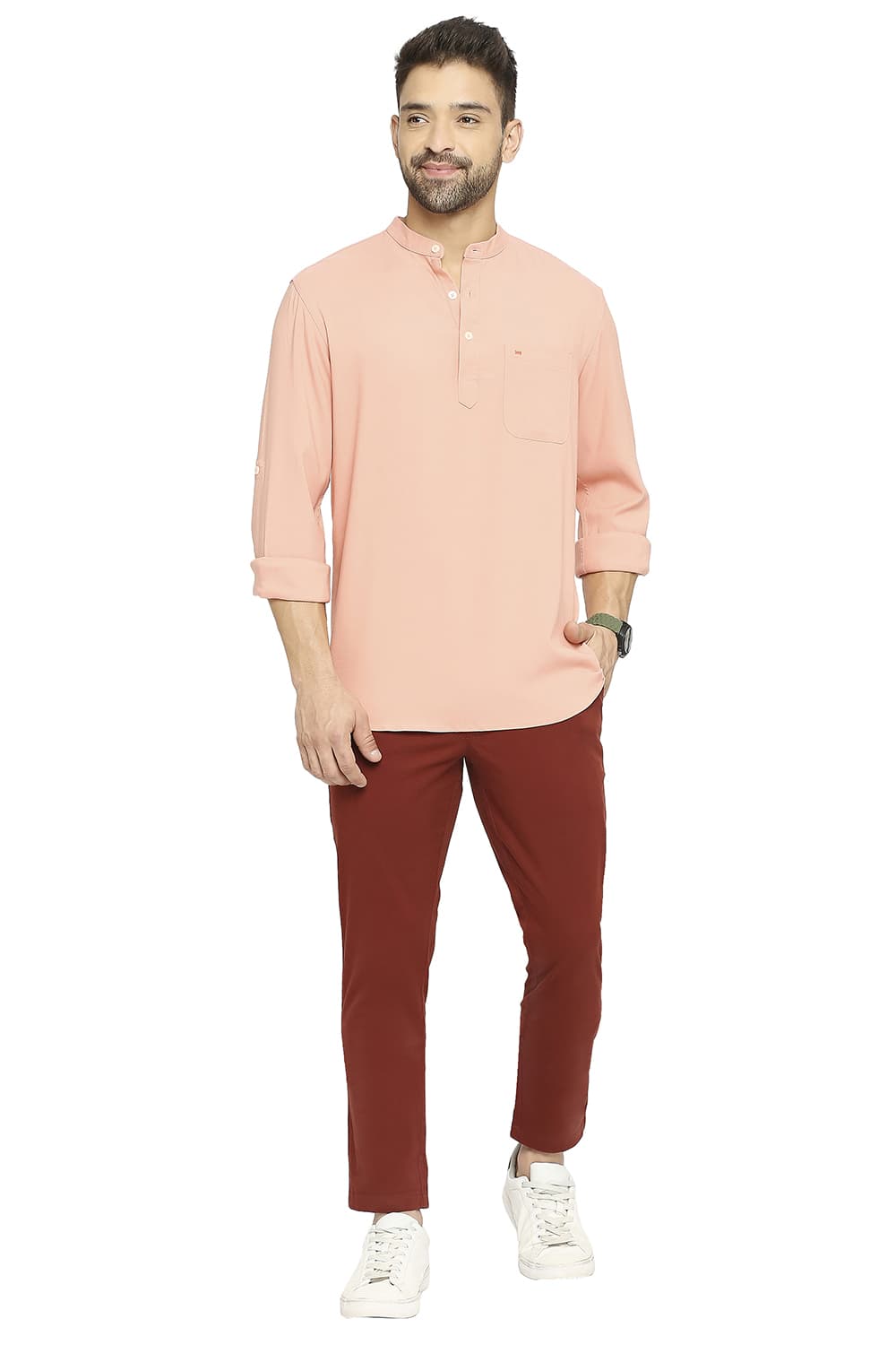 BASICS SLIM FIT VISCOSE POLYESTER STRETCH TWILL SHIRT