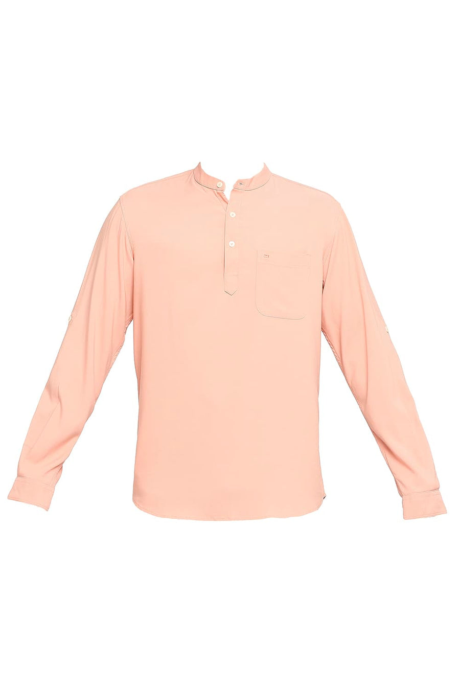 BASICS SLIM FIT CORAL PEACH VISCOSE POLYESTER STRETCH TWILL SHIRT