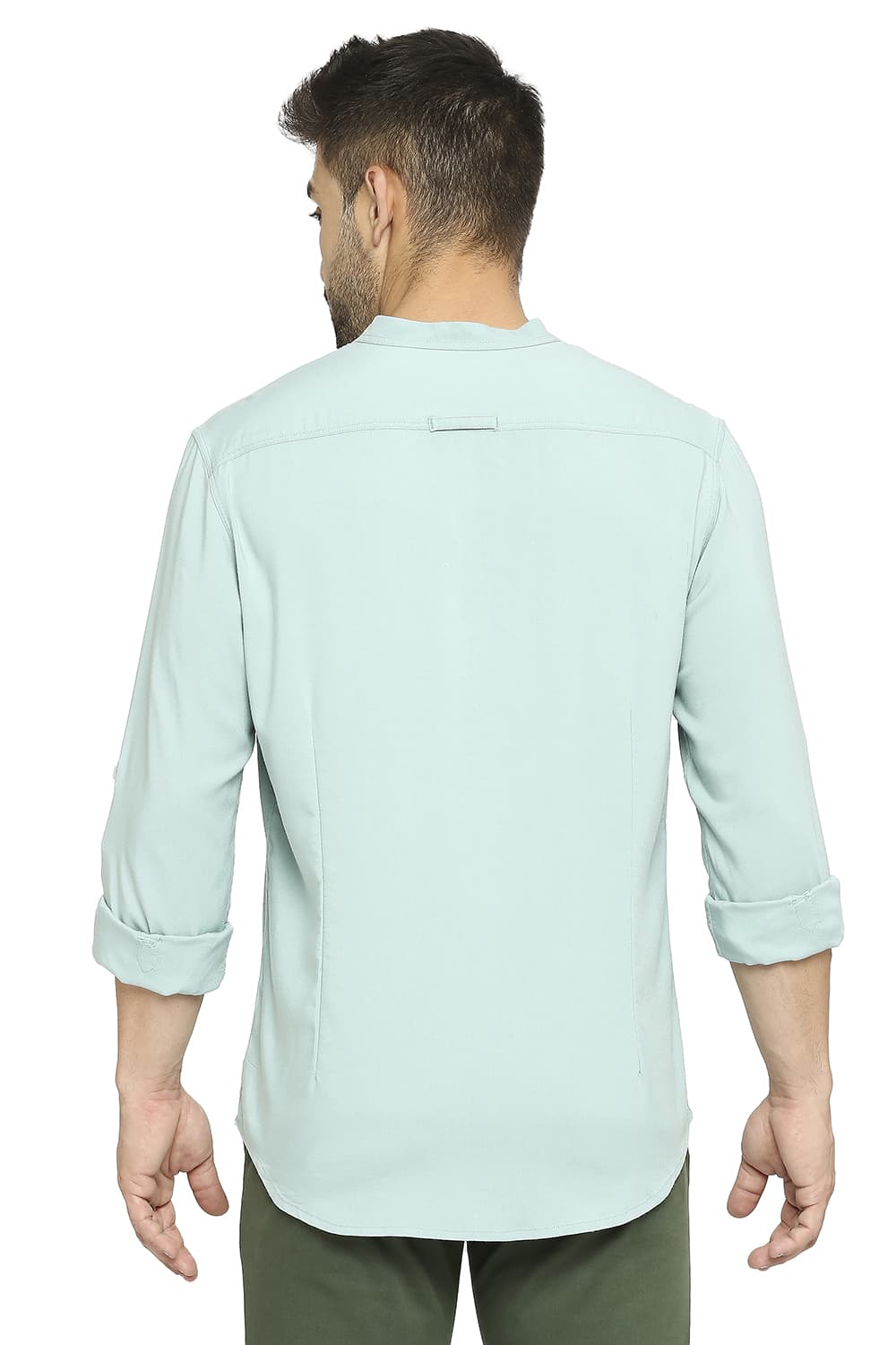 BASICS SLIM FIT VISCOSE POLYESTER STRETCH TWILL SHIRT