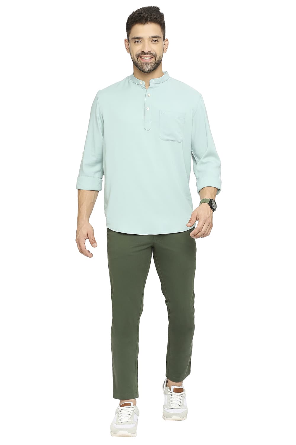 BASICS SLIM FIT VISCOSE POLYESTER STRETCH TWILL SHIRT