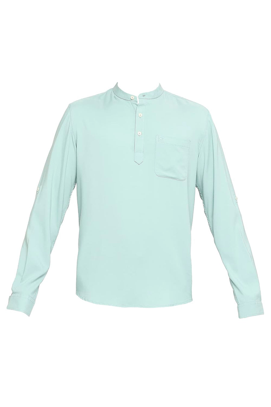 BASICS SLIM FIT WASABI GREEN VISCOSE POLYESTER STRETCH TWILL SHIRT