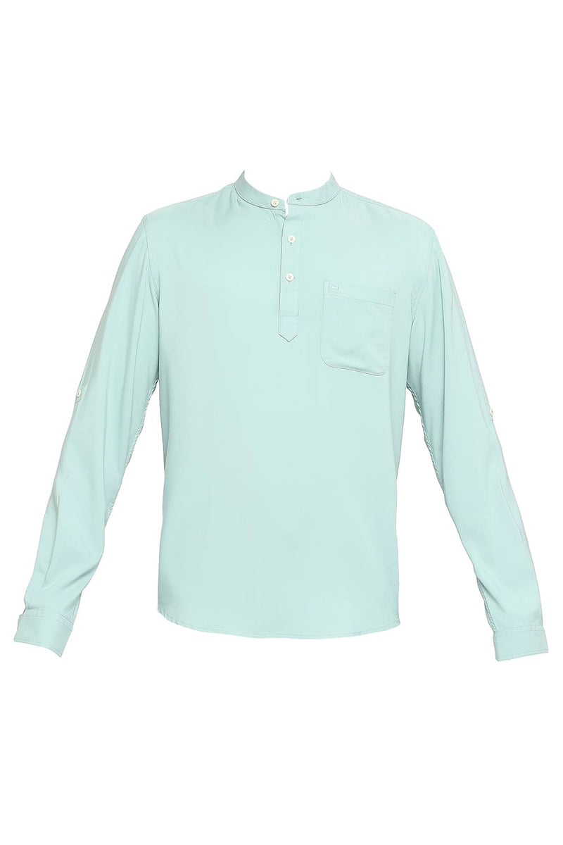 BASICS SLIM FIT VISCOSE POLYESTER STRETCH TWILL SHIRT