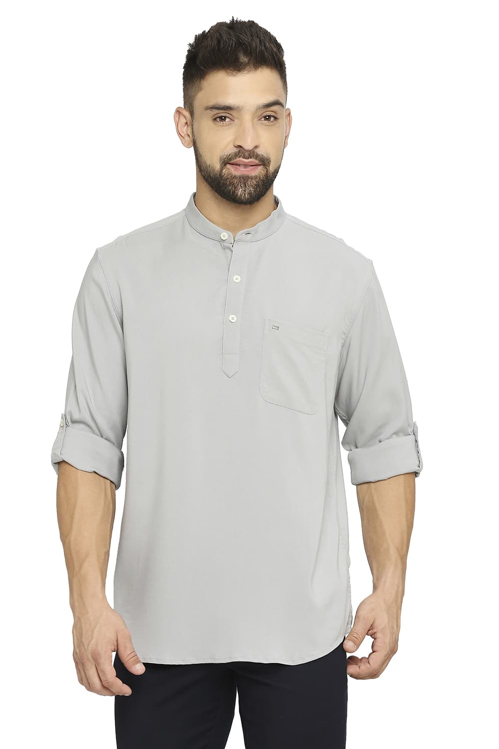 BASICS SLIM FIT VISCOSE POLYESTER STRETCH TWILL SHIRT