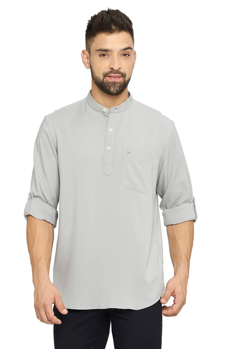 BASICS SLIM FIT VISCOSE POLYESTER STRETCH TWILL SHIRT