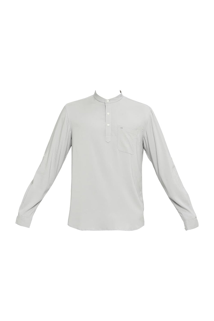 BASICS SLIM FIT ALLOY GREY VISCOSE POLYESTER STRETCH TWILL SHIRT