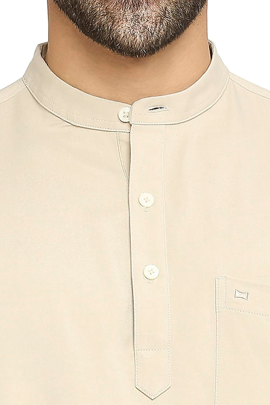 BASICS SLIM FIT SAFARI BEIGE VISCOSE POLYESTER STRETCH TWILL SHIRT