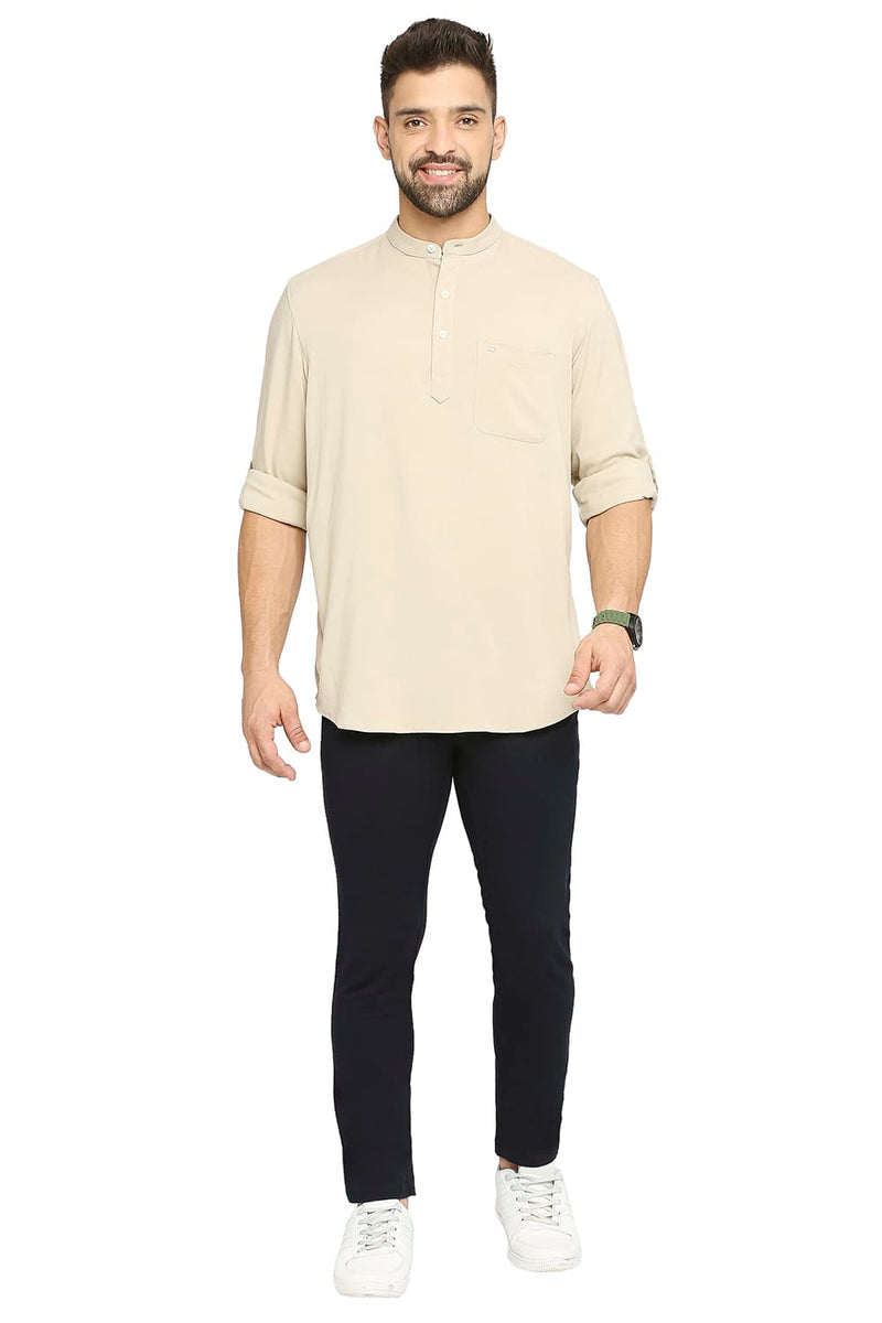 BASICS SLIM FIT VISCOSE POLYESTER STRETCH TWILL SHIRT