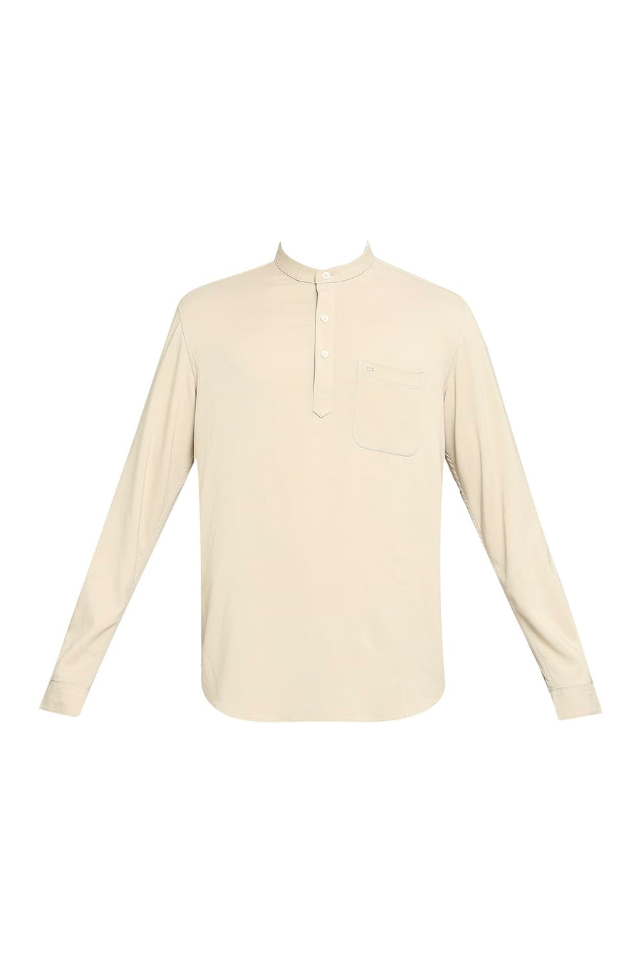BASICS SLIM FIT SAFARI BEIGE VISCOSE POLYESTER STRETCH TWILL SHIRT