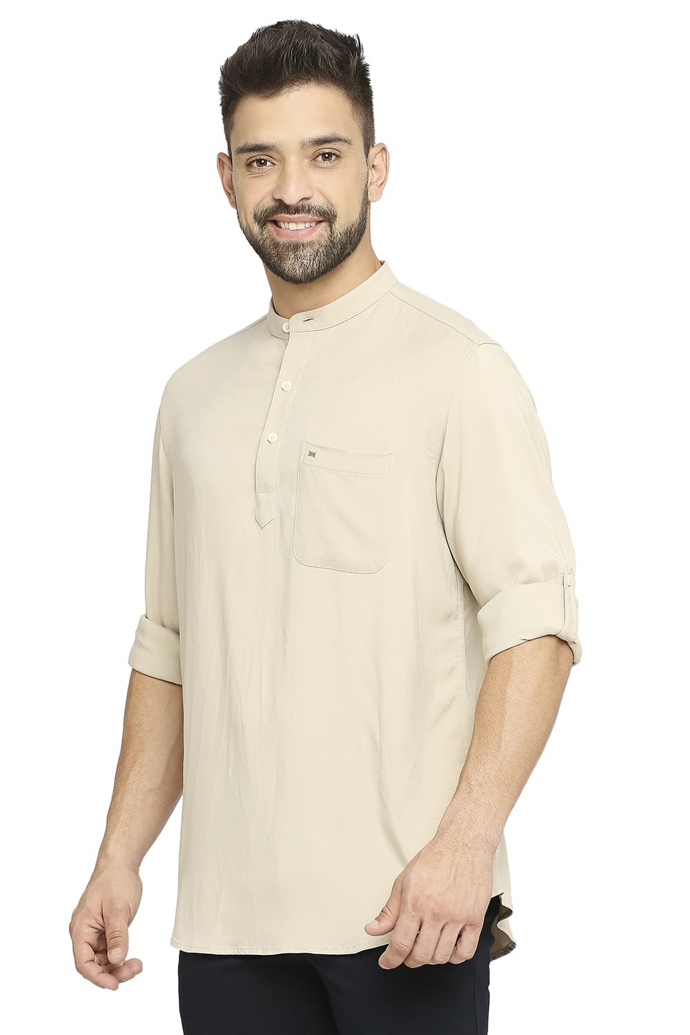 BASICS SLIM FIT VISCOSE POLYESTER STRETCH TWILL SHIRT