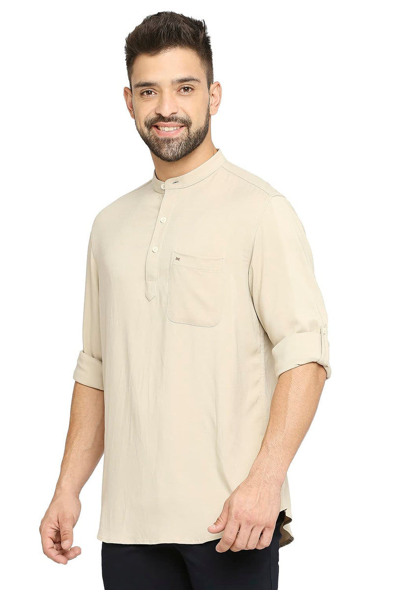 BASICS SLIM FIT VISCOSE POLYESTER STRETCH TWILL SHIRT