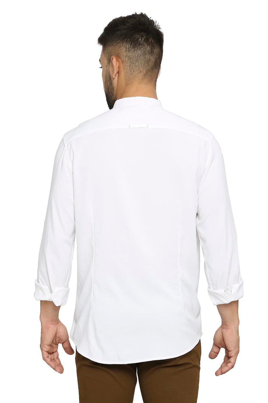 BASICS SLIM FIT CLOUD WHITE VISCOSE POLYESTER STRETCH TWILL SHIRT