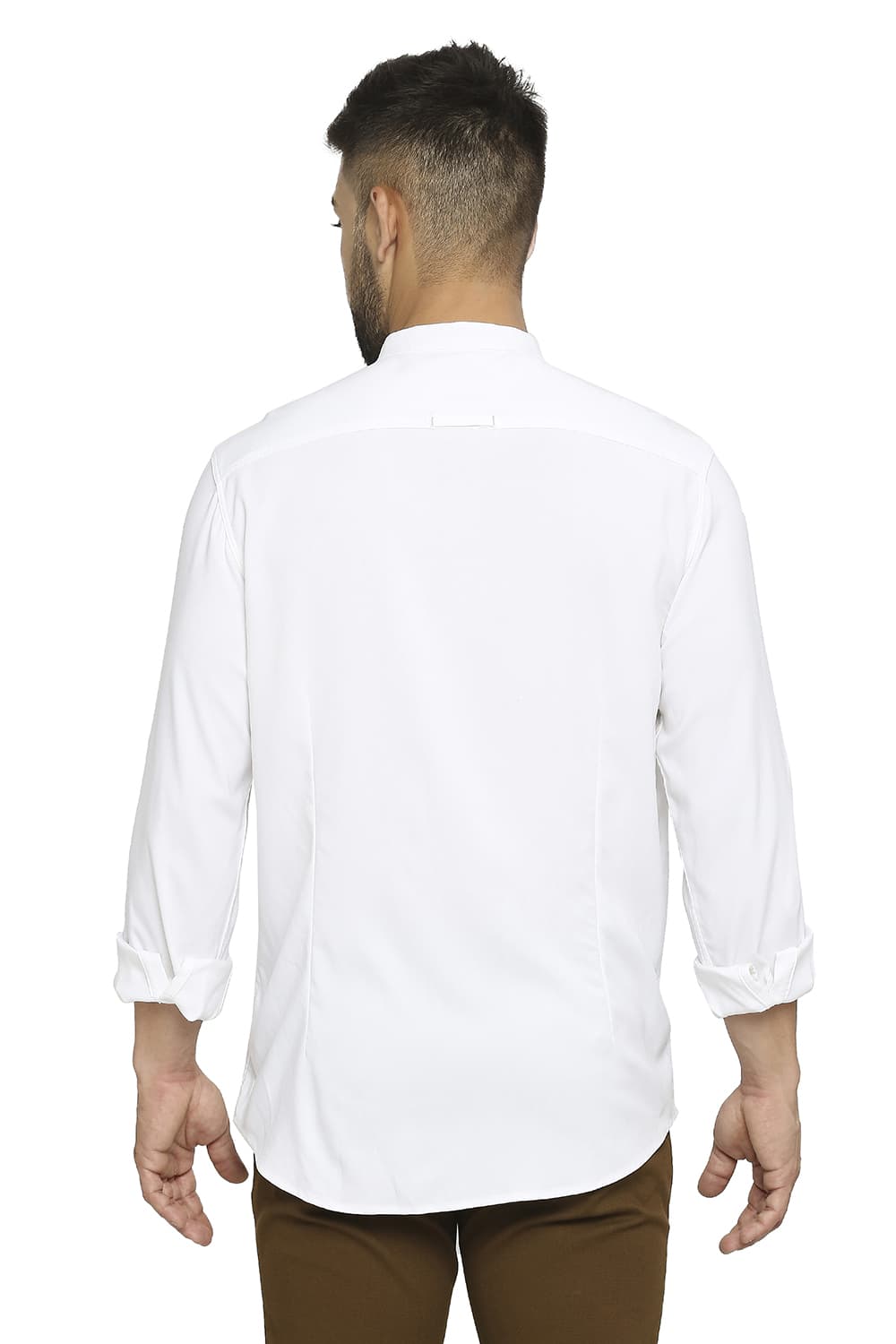 BASICS SLIM FIT VISCOSE POLYESTER STRETCH TWILL SHIRT