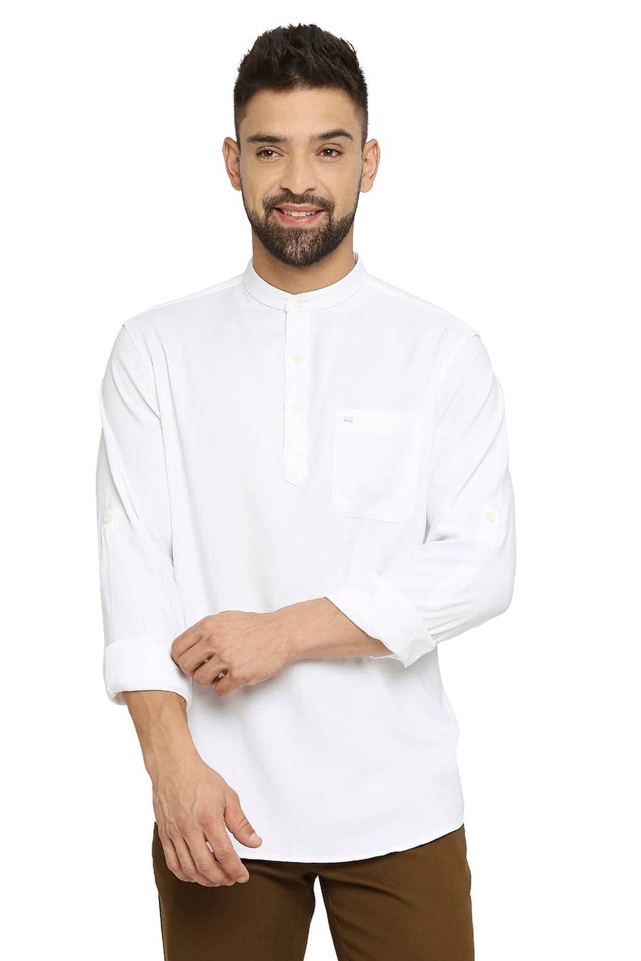 BASICS SLIM FIT CLOUD WHITE VISCOSE POLYESTER STRETCH TWILL SHIRT