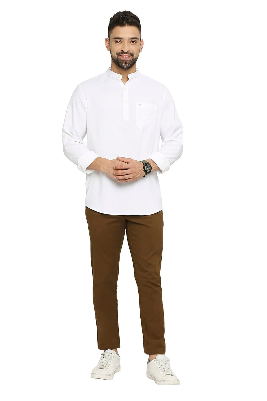BASICS SLIM FIT CLOUD WHITE VISCOSE POLYESTER STRETCH TWILL SHIRT