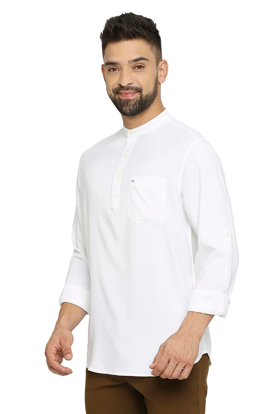 BASICS SLIM FIT CLOUD WHITE VISCOSE POLYESTER STRETCH TWILL SHIRT
