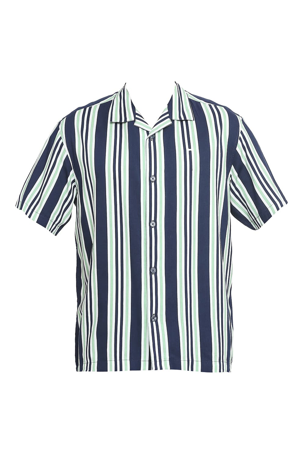 BASICS RELAXED FIT COTTON VISCOSE PRINTED STRIPE HALFSLEEVES SHIRT