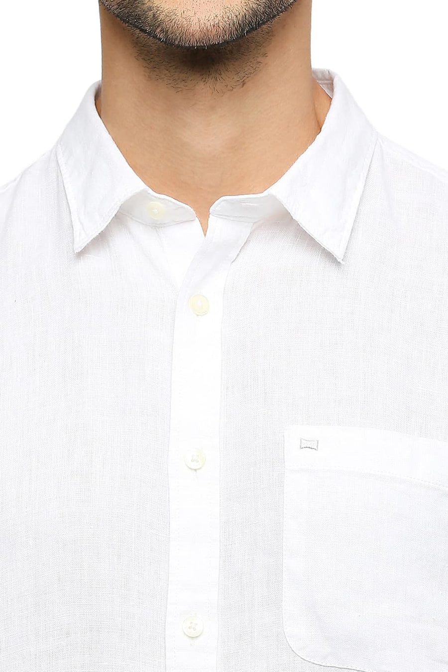 BASICS SLIM FIT BRIGHT WHITE LINEN SHIRT
