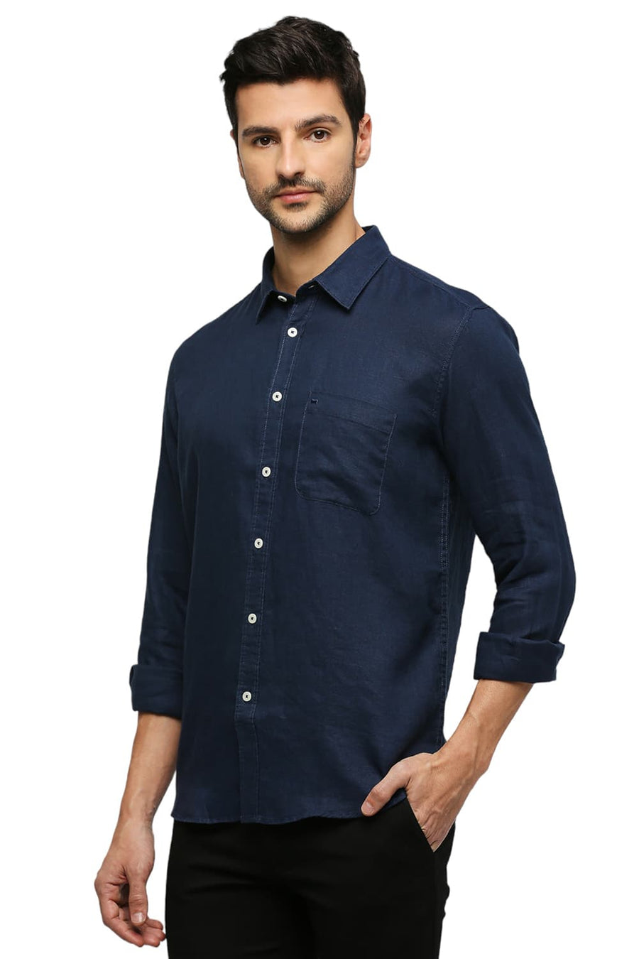 BASICS SLIM FIT NAVY ECLIPSE LINEN SHIRT