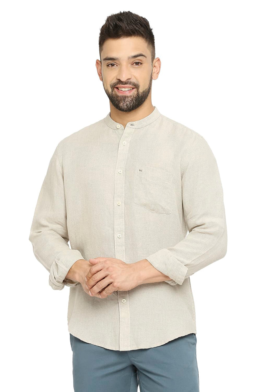 BASICS SLIM FIT NOMAD NATURAL LINEN SHIRT