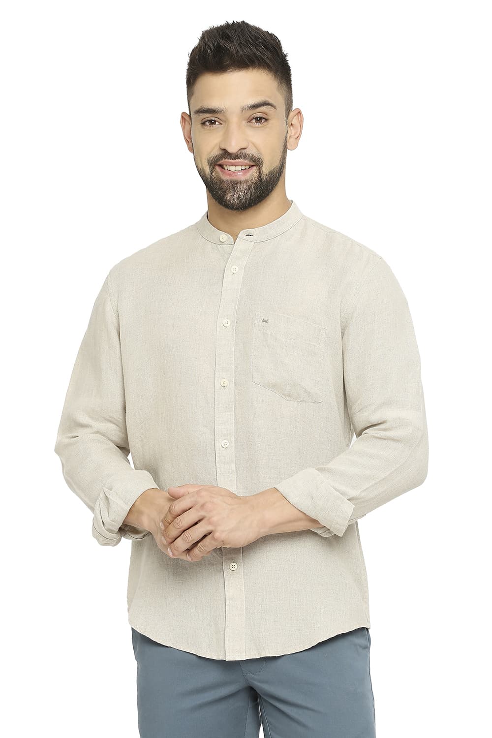 BASICS SLIM FIT LINEN SHIRT