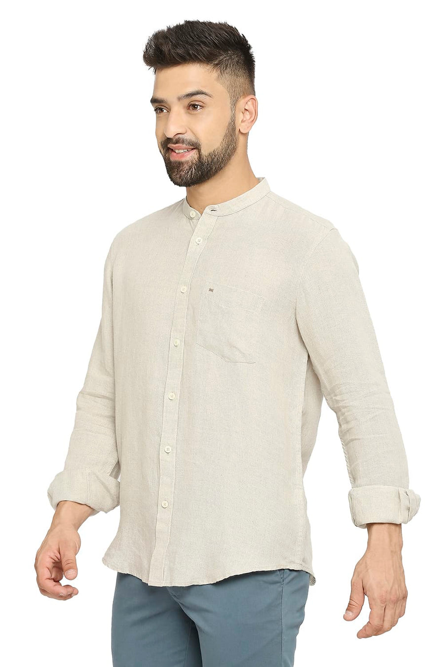 BASICS SLIM FIT NOMAD NATURAL LINEN SHIRT