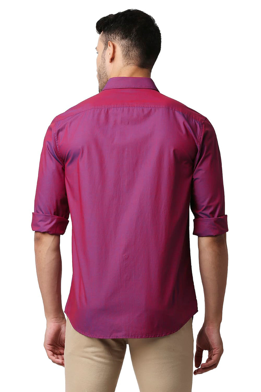 BASICS SLIM FIT PARADISE PINK COTTON CHAMBRAY SHIRT