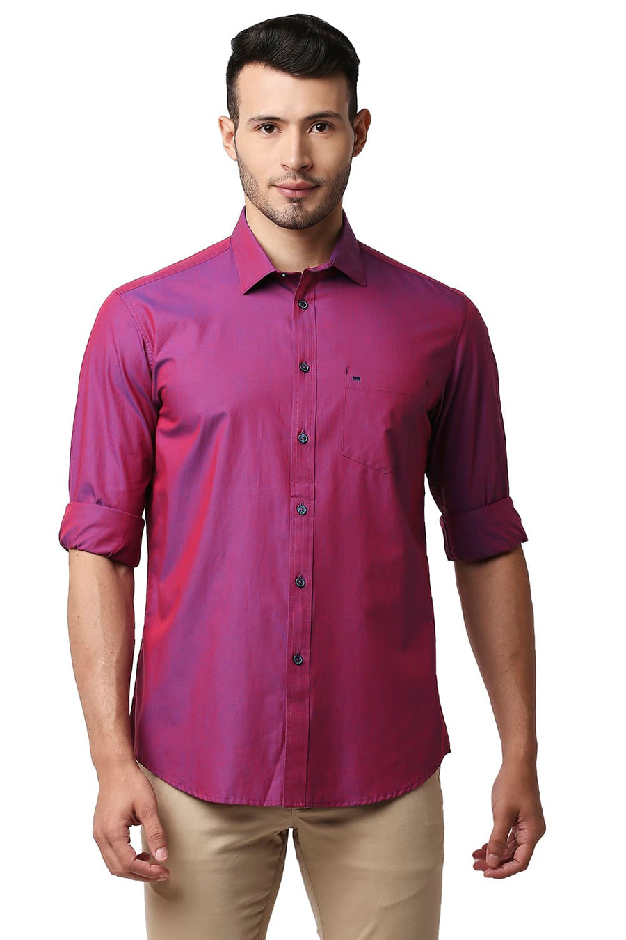 BASICS SLIM FIT PARADISE PINK COTTON CHAMBRAY SHIRT