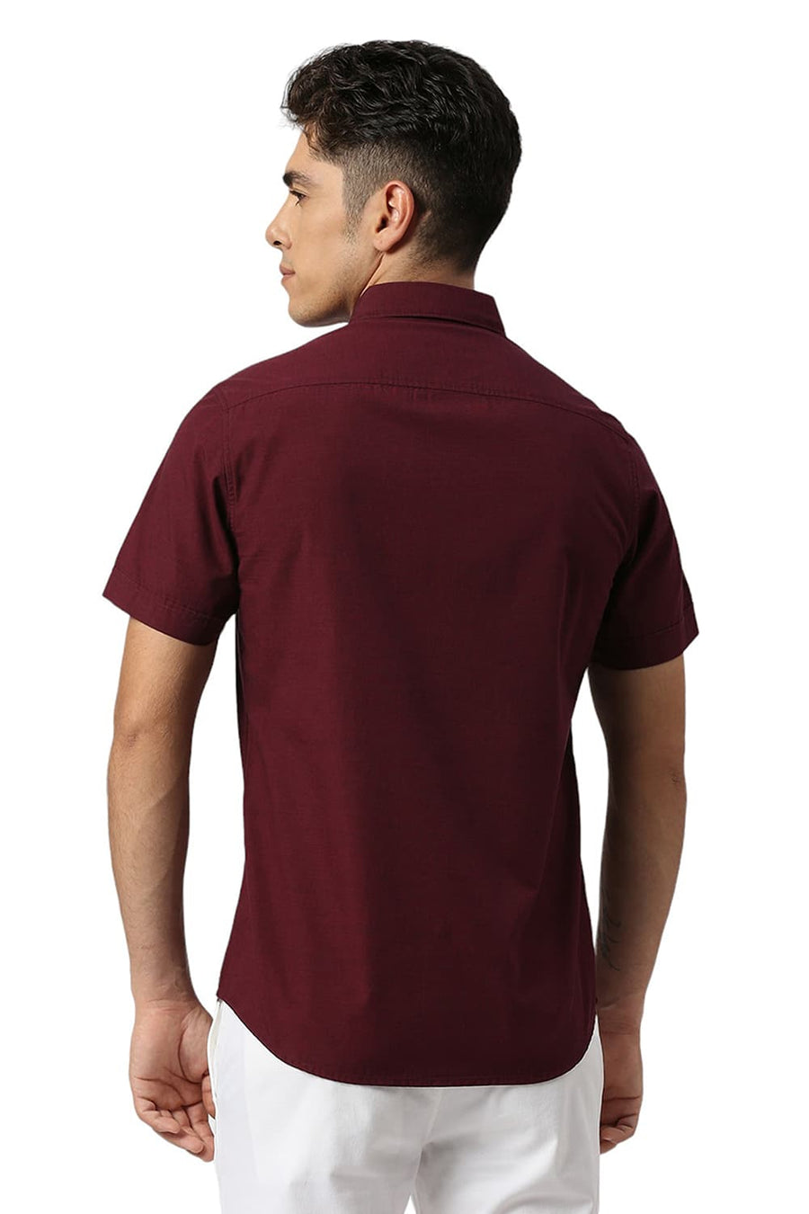 BASICS SLIM FIT PORT MAROON COTTON FIL A FIL HALFSLEEVES SHIRT