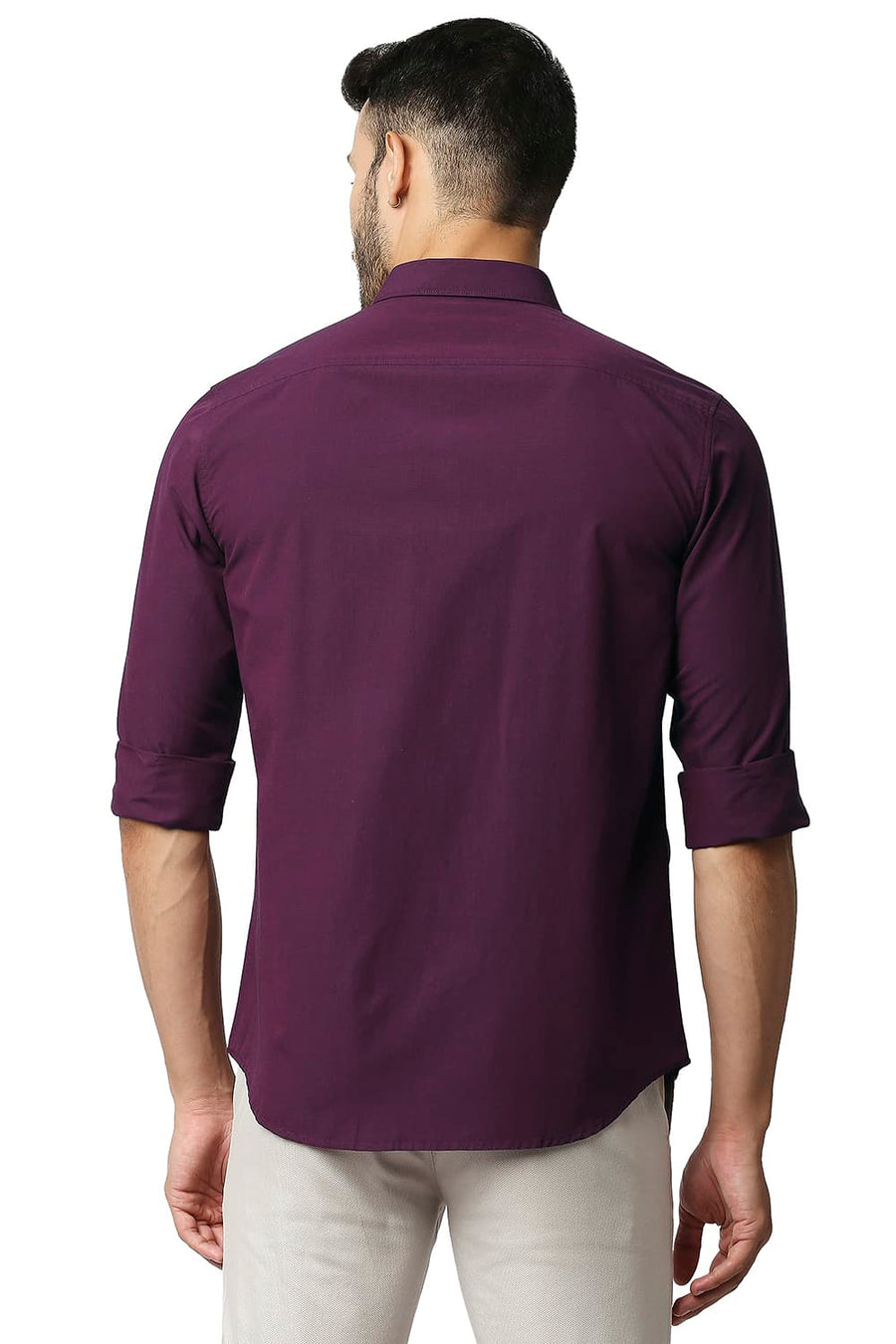 BASICS SLIM FIT MYSTICAL PURPLE COTTON FIL A FIL SHIRT