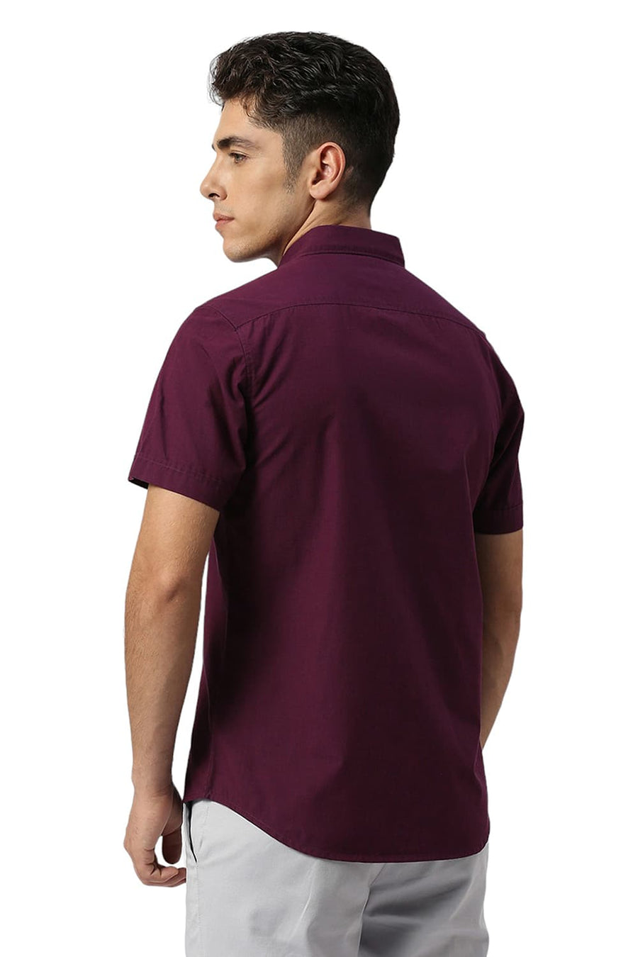 BASICS SLIM FIT MYSTICAL PURPLE COTTON FIL A FIL HALFSLEEVES SHIRT