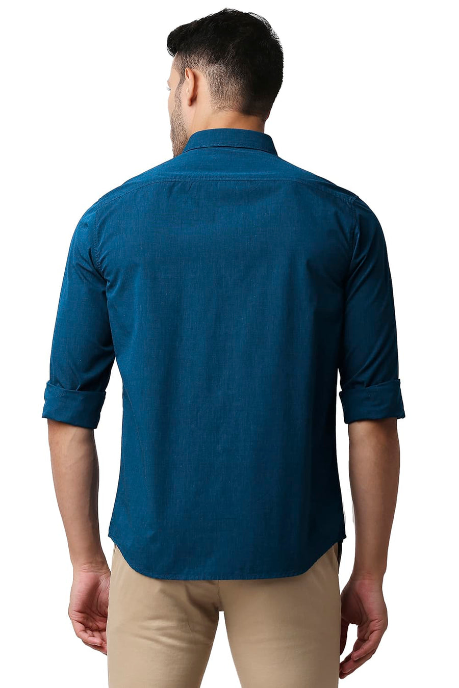 BASICS SLIM FIT COLONIAL TURQUOISE COTTON FIL A FIL SHIRT