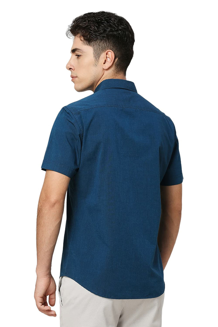 BASICS SLIM FIT COLONIAL TURQUOISE COTTON FIL A FIL HALFSLEEVES SHIRT