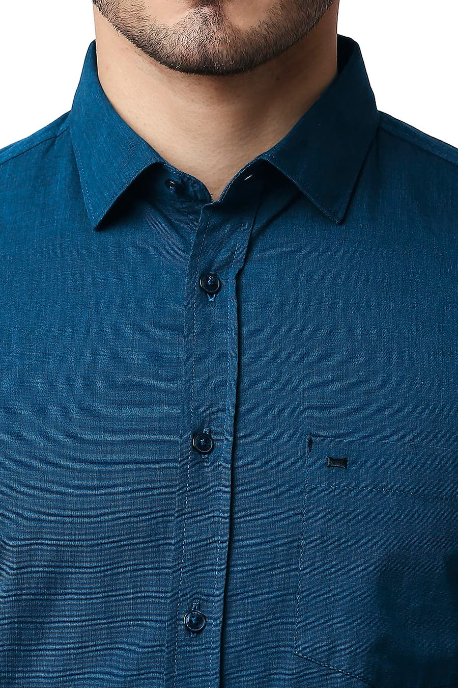 BASICS SLIM FIT COLONIAL TURQUOISE COTTON FIL A FIL SHIRT