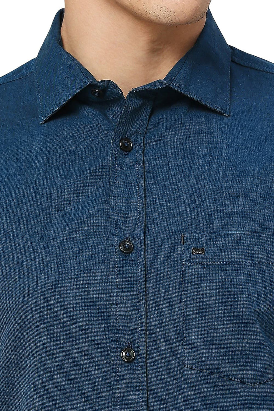 BASICS SLIM FIT COLONIAL TURQUOISE COTTON FIL A FIL HALFSLEEVES SHIRT