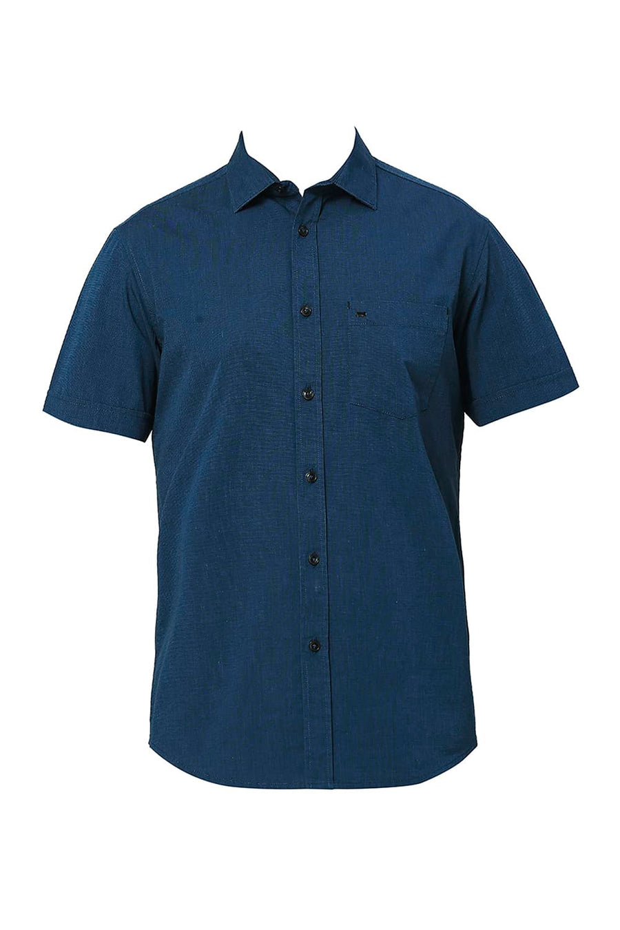BASICS SLIM FIT COLONIAL TURQUOISE COTTON FIL A FIL HALFSLEEVES SHIRT