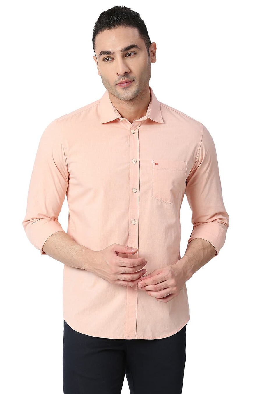 BASICS SLIM FIT SUN BURST ORANGE COTTON FIL A FIL SHIRT