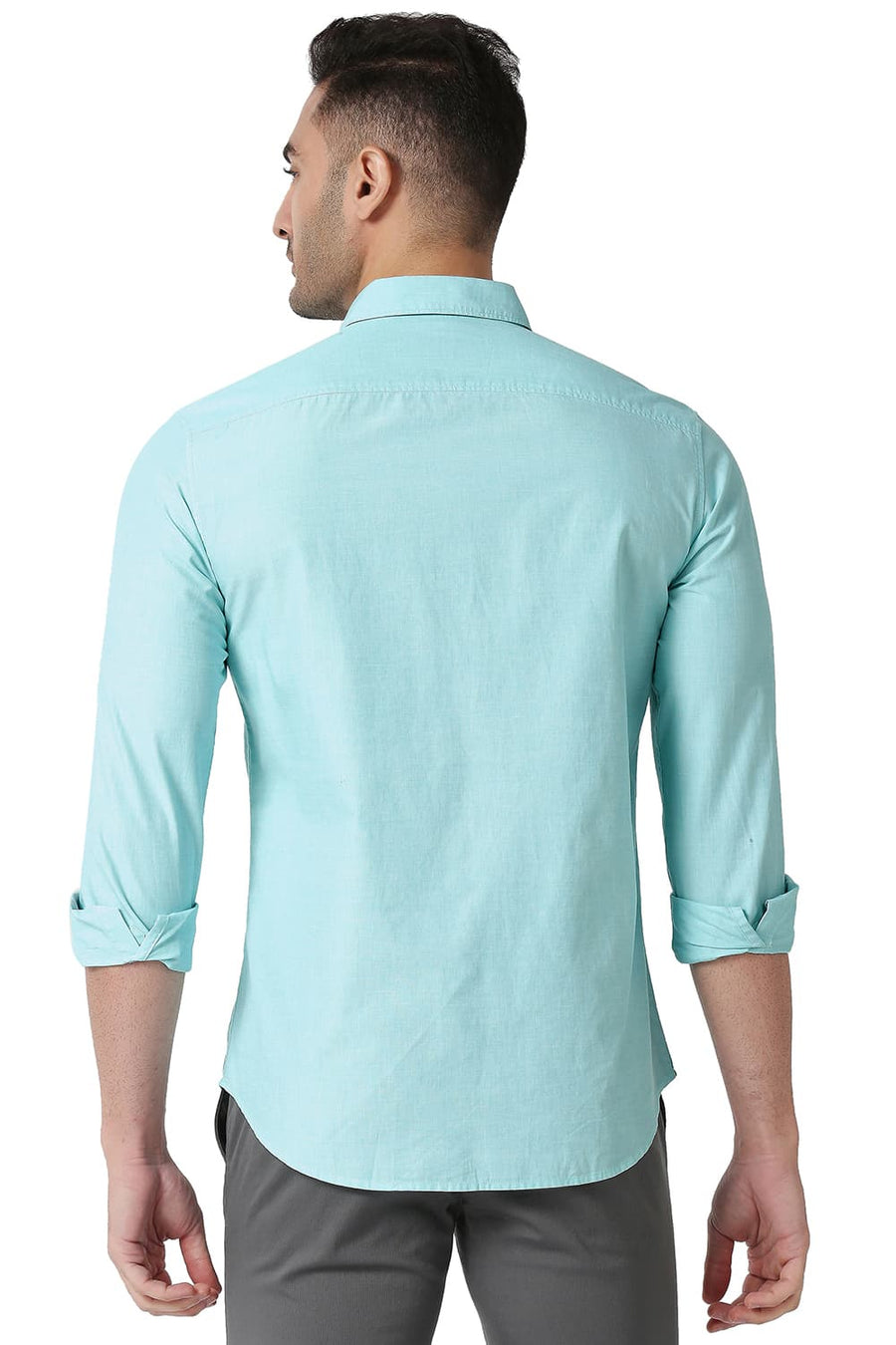 BASICS SLIM FIT OCEAN GREEN COTTON FIL A FIL SHIRT