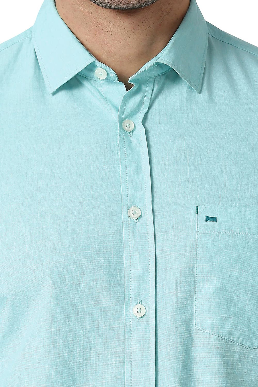 BASICS SLIM FIT OCEAN GREEN COTTON FIL A FIL SHIRT