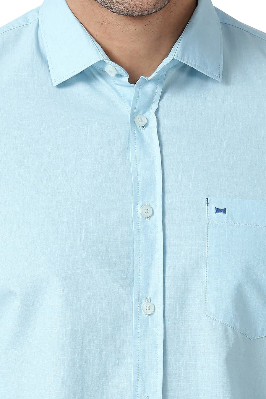 BASICS SLIM FIT ICED AQUA COTTON FIL A FIL SHIRT