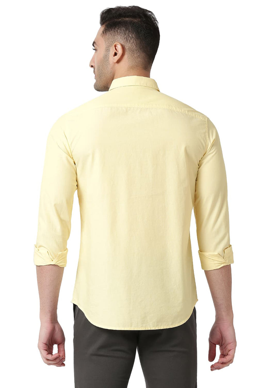 BASICS SLIM FIT FLAN YELLOW COTTON FIL A FIL SHIRT