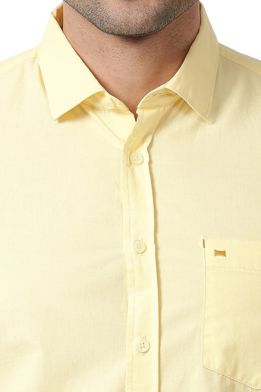 BASICS SLIM FIT FLAN YELLOW COTTON FIL A FIL SHIRT