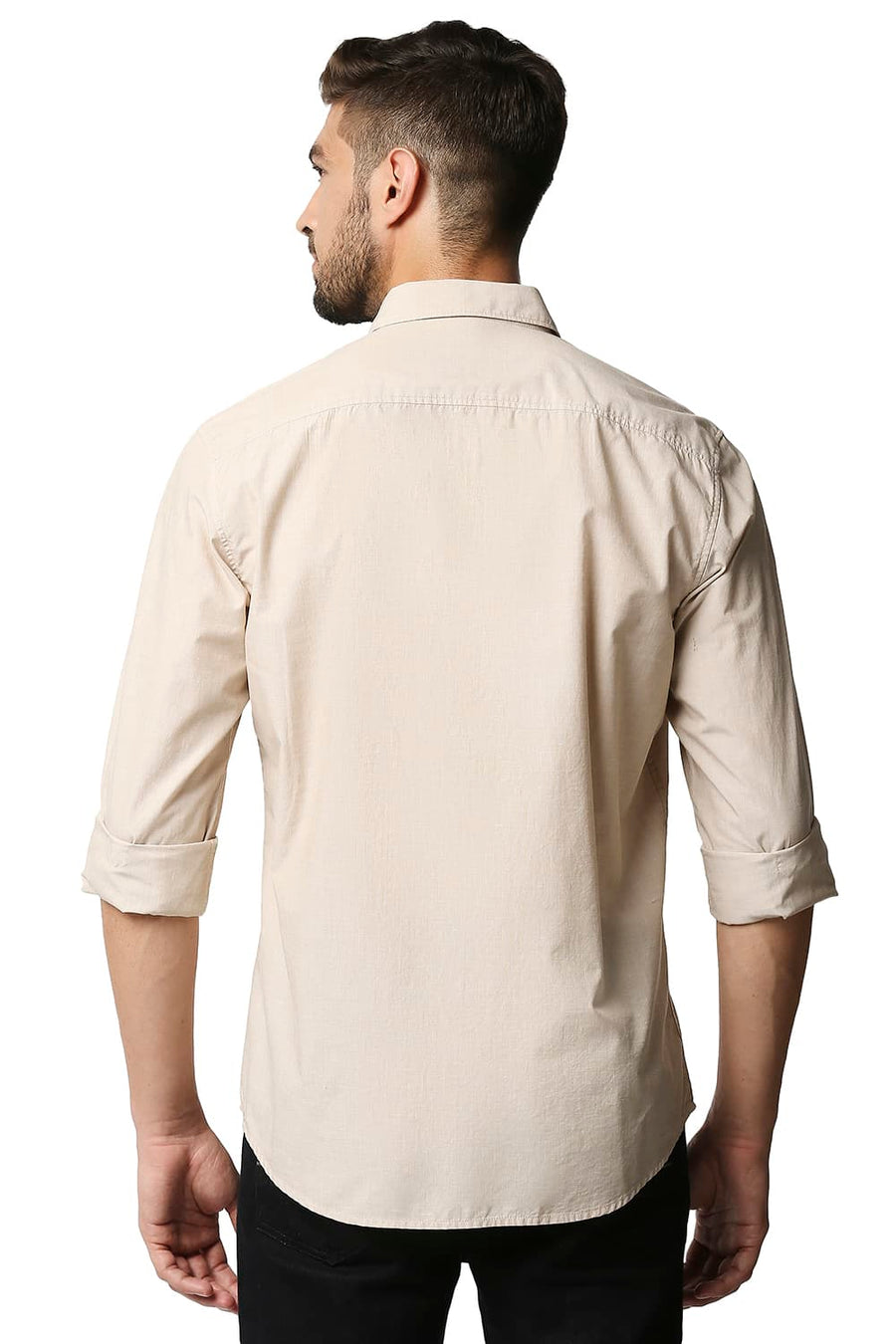 BASICS SLIM FIT PRISTINE BEIGE COTTON FIL A FIL SHIRT