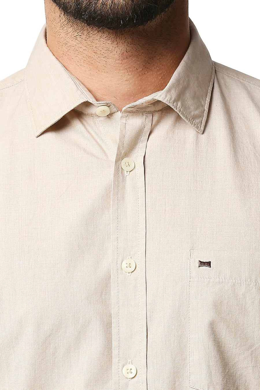BASICS SLIM FIT PRISTINE BEIGE COTTON FIL A FIL SHIRT