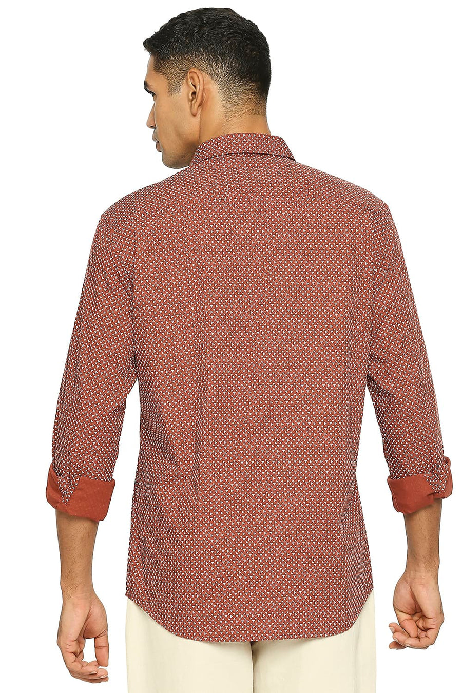 BASICS SLIM FIT BAKED BRICK COTTON POPLIN PRINTED SHIRT