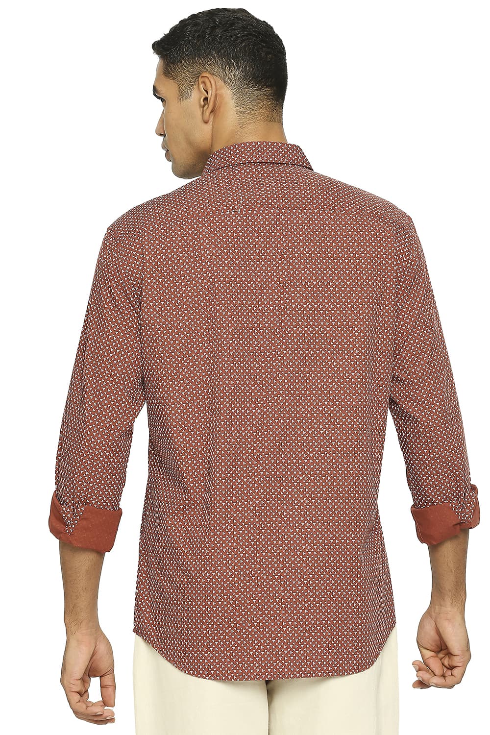 BASICS SLIM FIT COTTON POPLIN PRINTED SHIRT