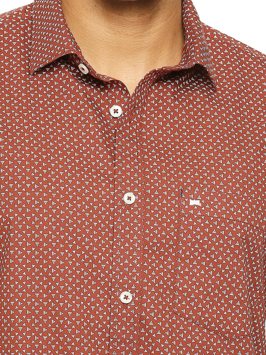 BASICS SLIM FIT BAKED BRICK COTTON POPLIN PRINTED SHIRT