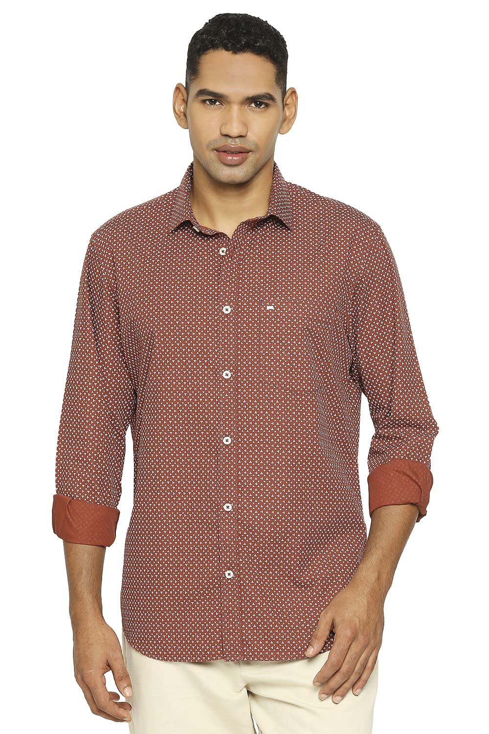 BASICS SLIM FIT COTTON POPLIN PRINTED SHIRT