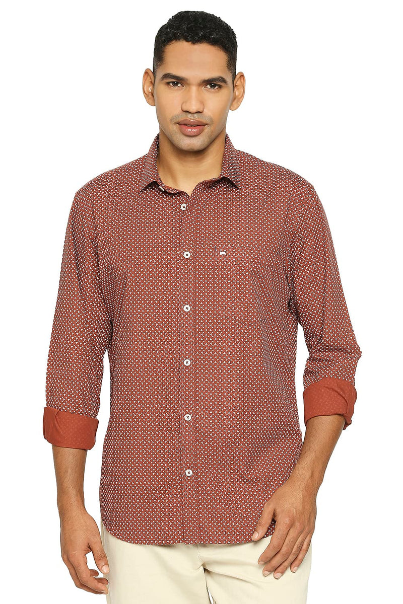 BASICS SLIM FIT COTTON POPLIN PRINTED SHIRT