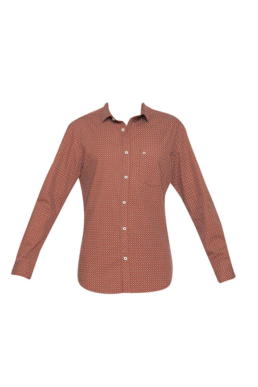 BASICS SLIM FIT BAKED BRICK COTTON POPLIN PRINTED SHIRT