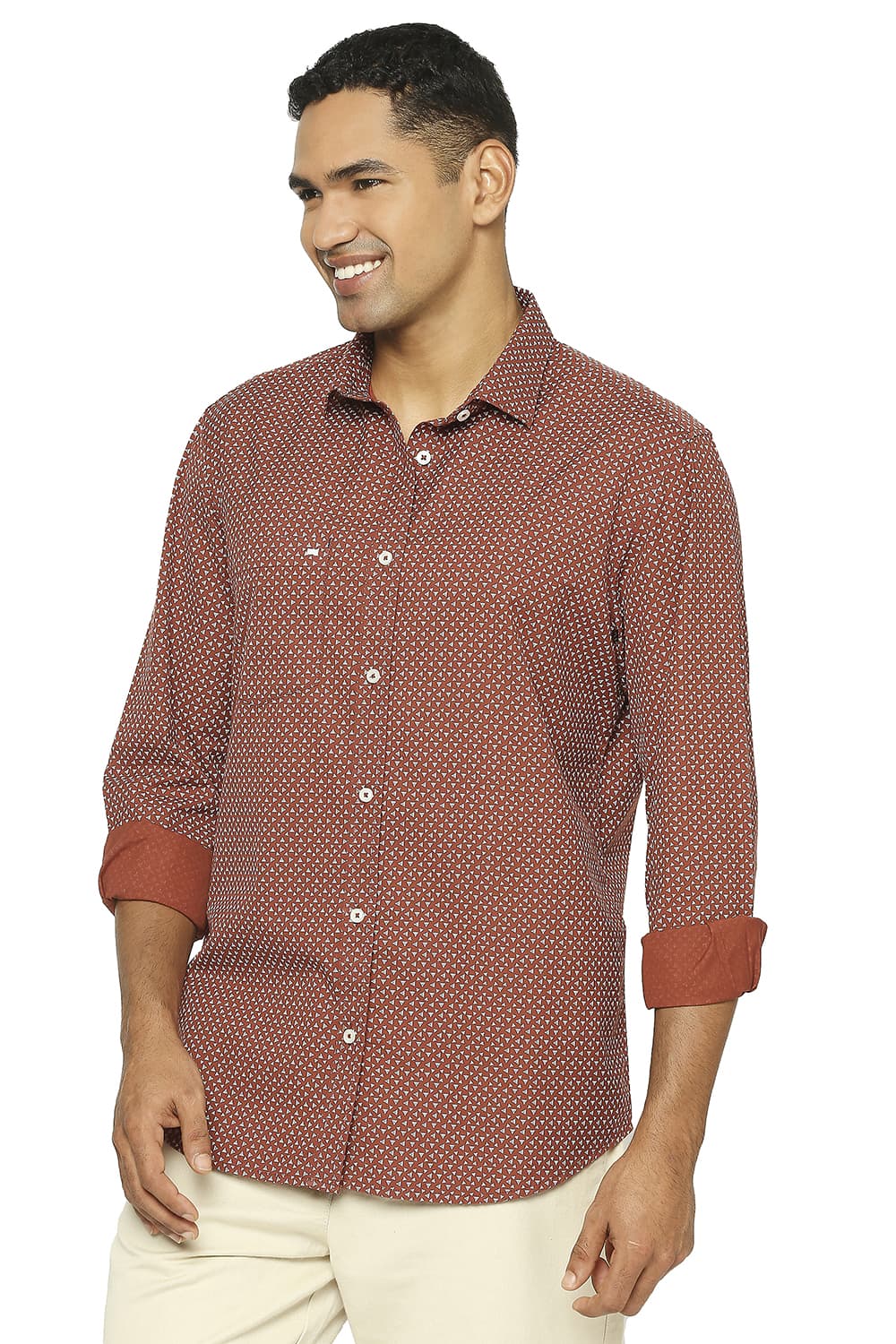 BASICS SLIM FIT COTTON POPLIN PRINTED SHIRT